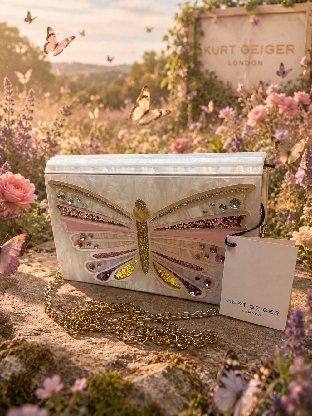 Kurt Geiger London Embellished Butterfly Box Clutch.